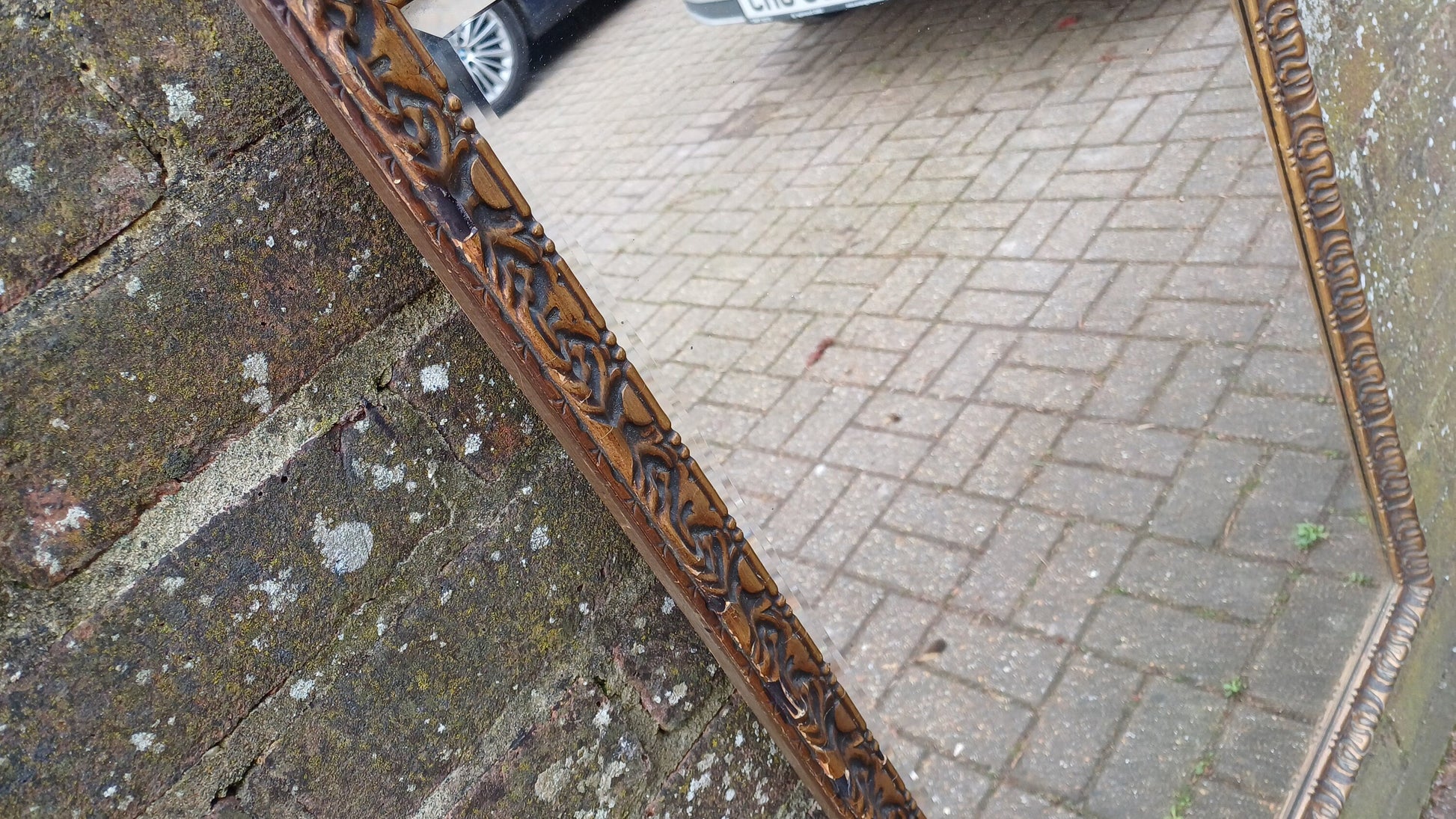 Huge Quality Vintage 60s Gilt Gold Mirror Dark Highlights Superb Heavy Bevelled Glass.90 x 59 cm
