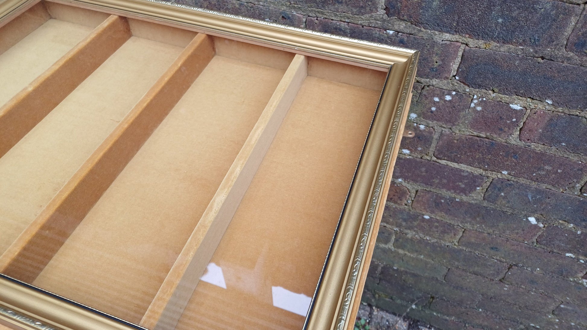 Vintage 70s Collector Jewellery Display Case Cupboard Gold and Velvet