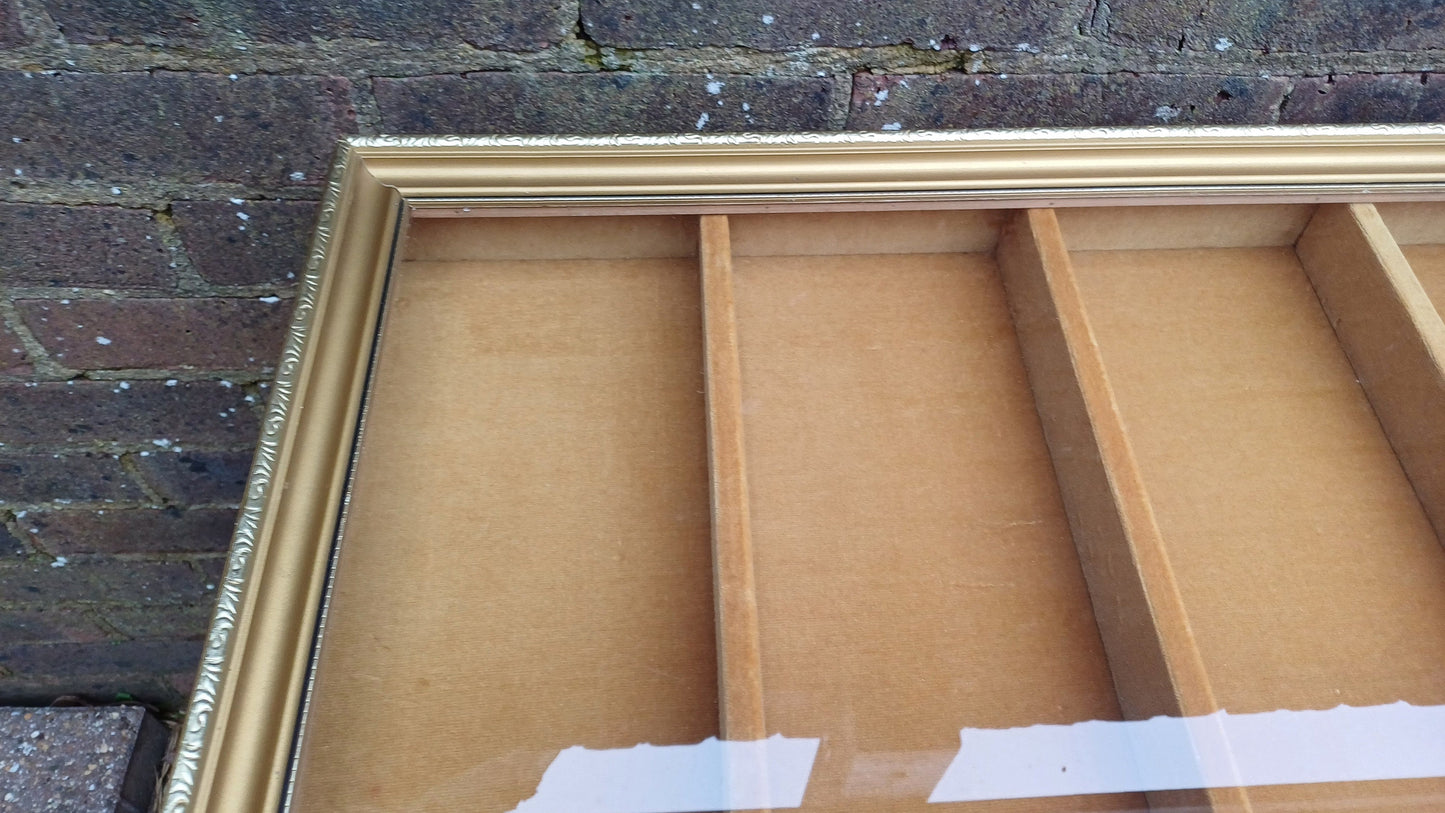 Vintage 70s Collector Jewellery Display Case Cupboard Gold and Velvet