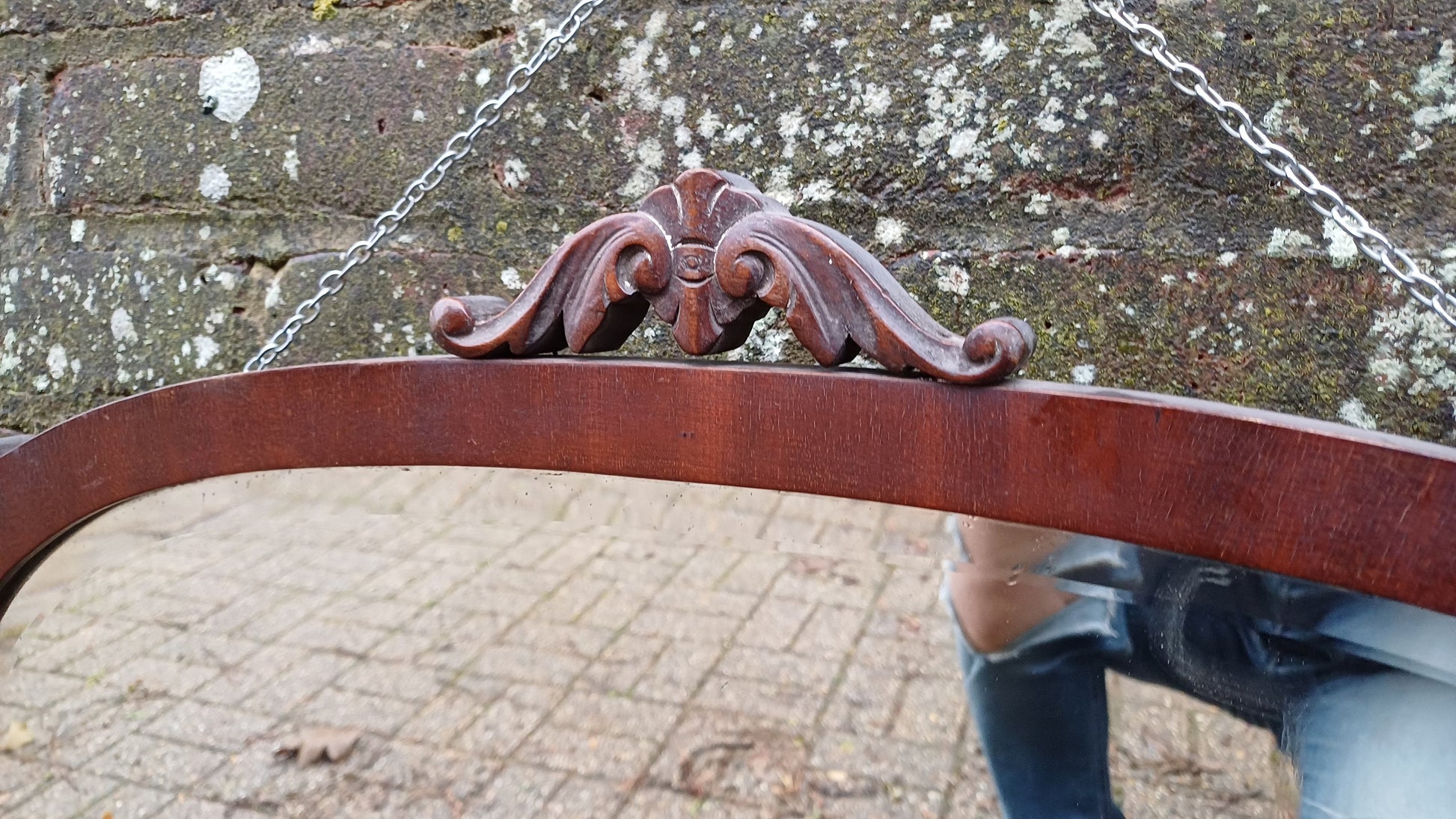 Large Quality Vintage 20s Mahogany Mirror Carved Detail Highlights Superb Heavy Bevelled Glass.