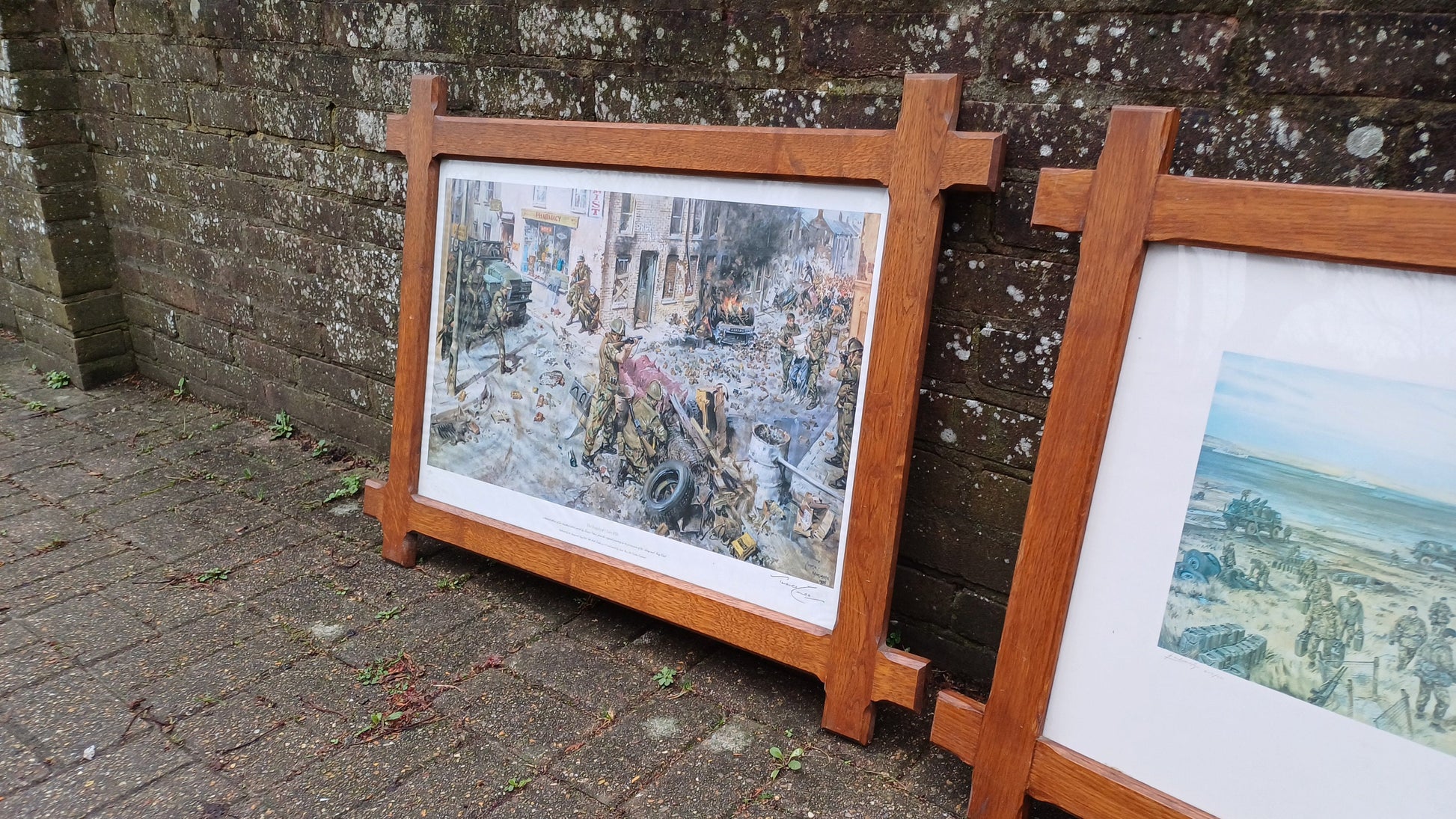 Pair of Huge Solid Oak Oxford Picture Frames and Glass with Terence Cuneo Print ‘The Tragedy of Ulster’