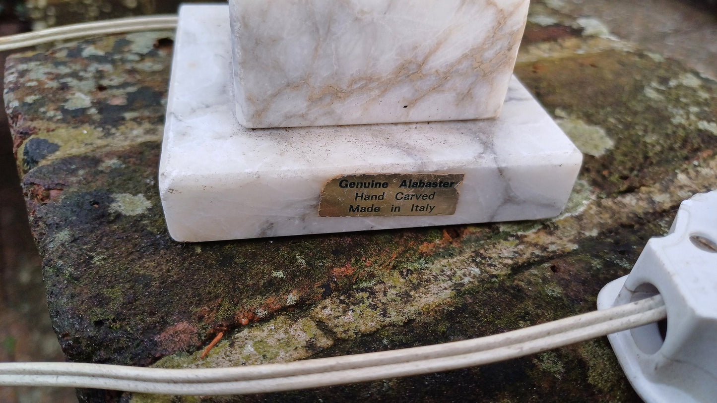 Gorgeous vintage grey / gray and white Alabaster (Marble, Onyx) Table Lamp - working table lamp - classic style Made In Italy