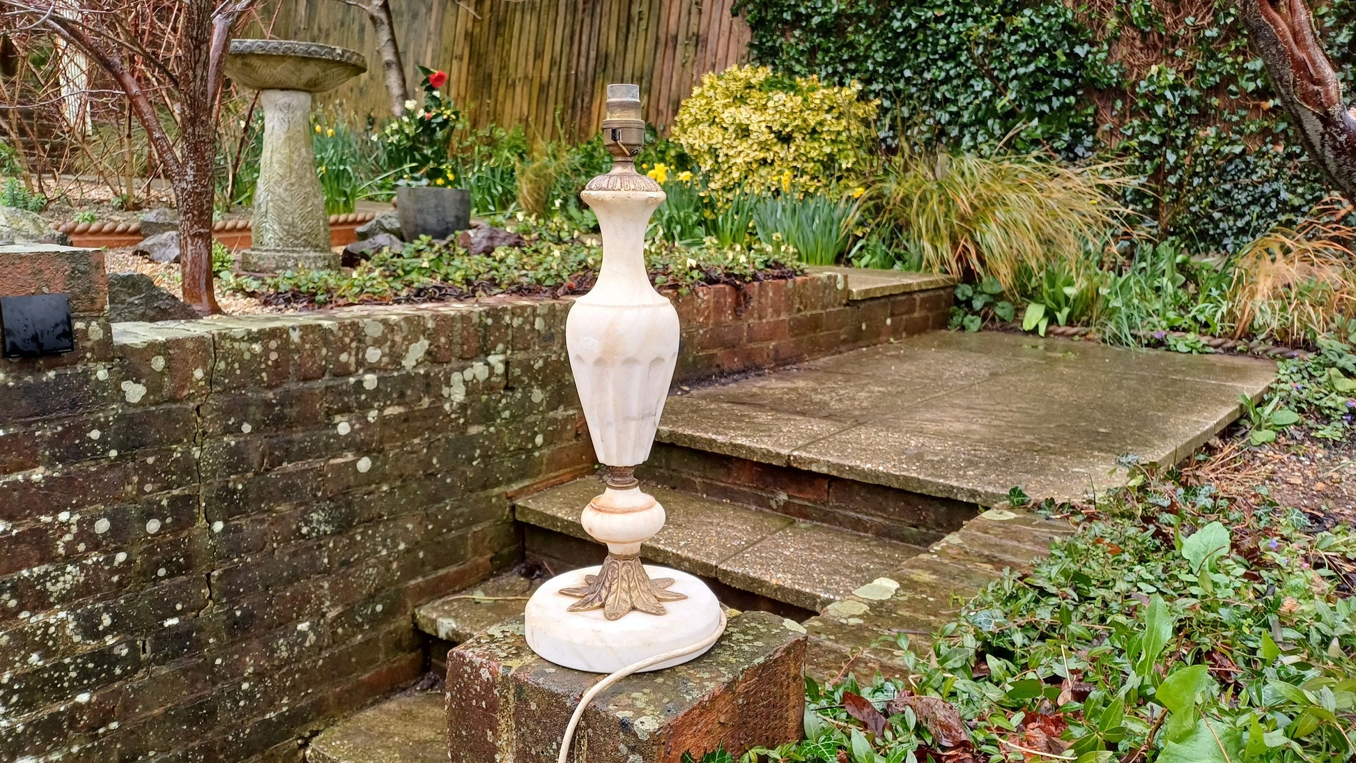 Outstanding and Large Vintage Marble and Brass Decorative Bedside Lamp