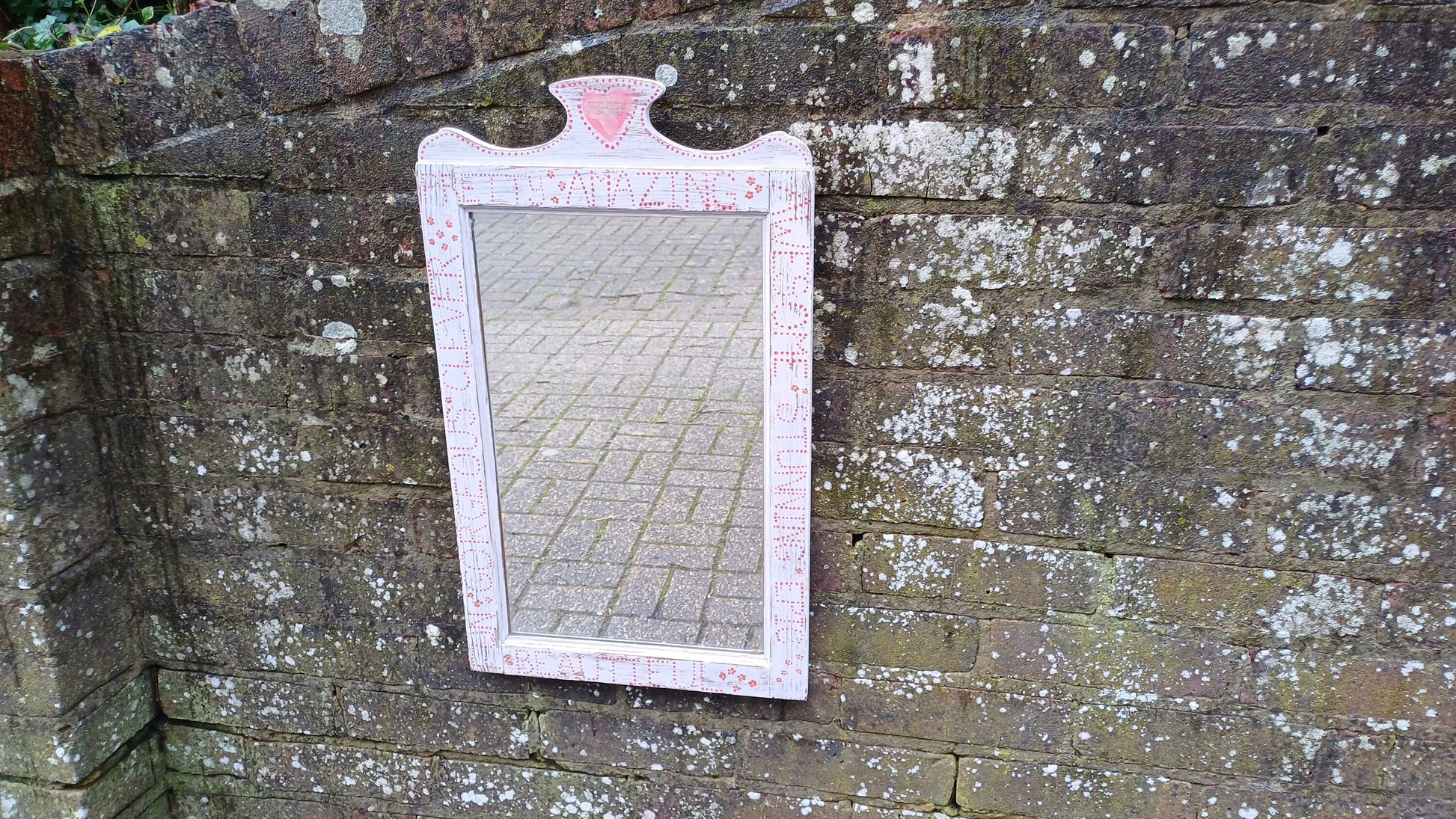 Vintage Victorian Upcycled Quirk Fun Painted Wall Mirror. I love myself, perfect if you are a budding narcissist!