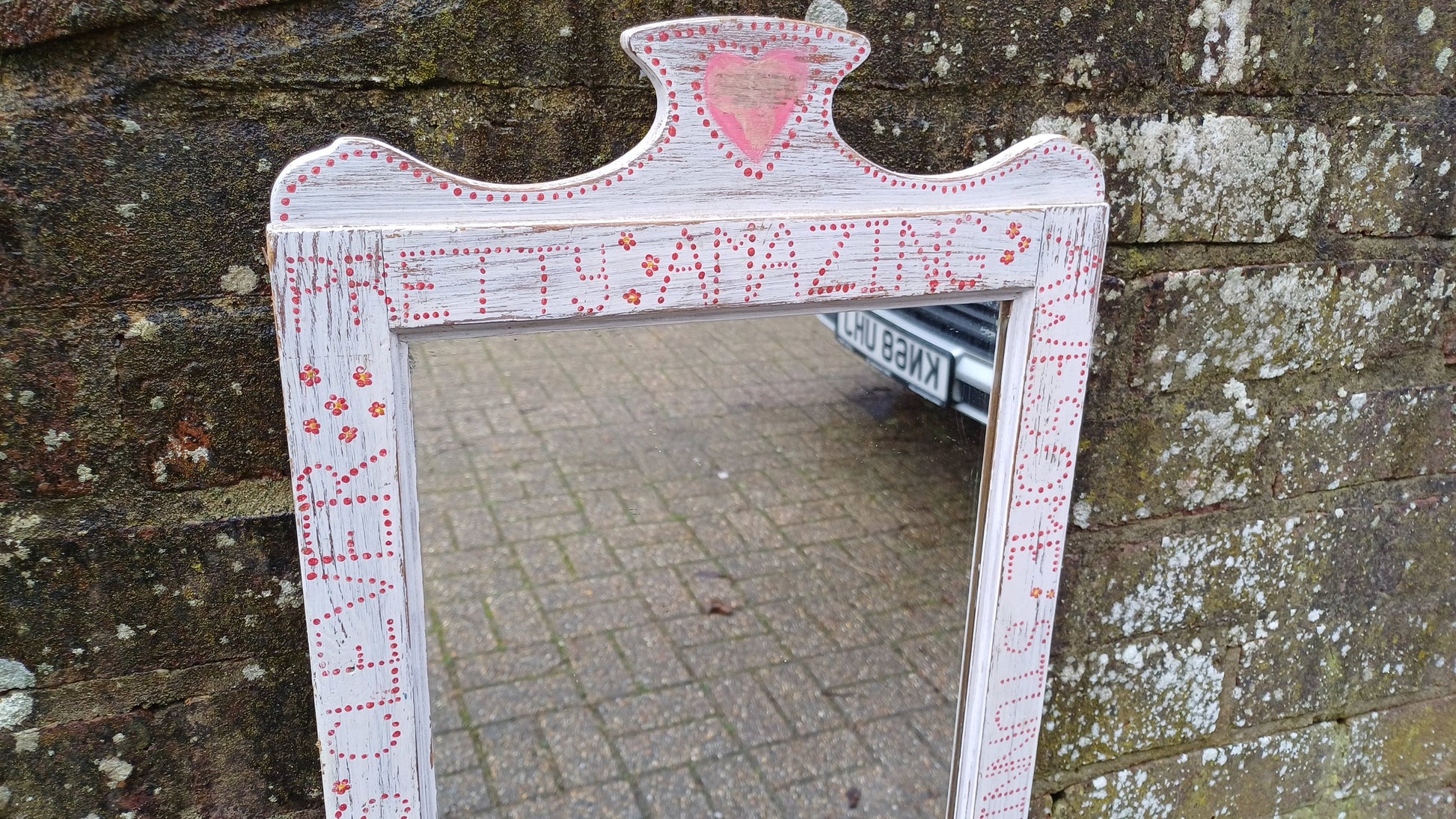 Vintage Victorian Upcycled Quirk Fun Painted Wall Mirror. I love myself, perfect if you are a budding narcissist!