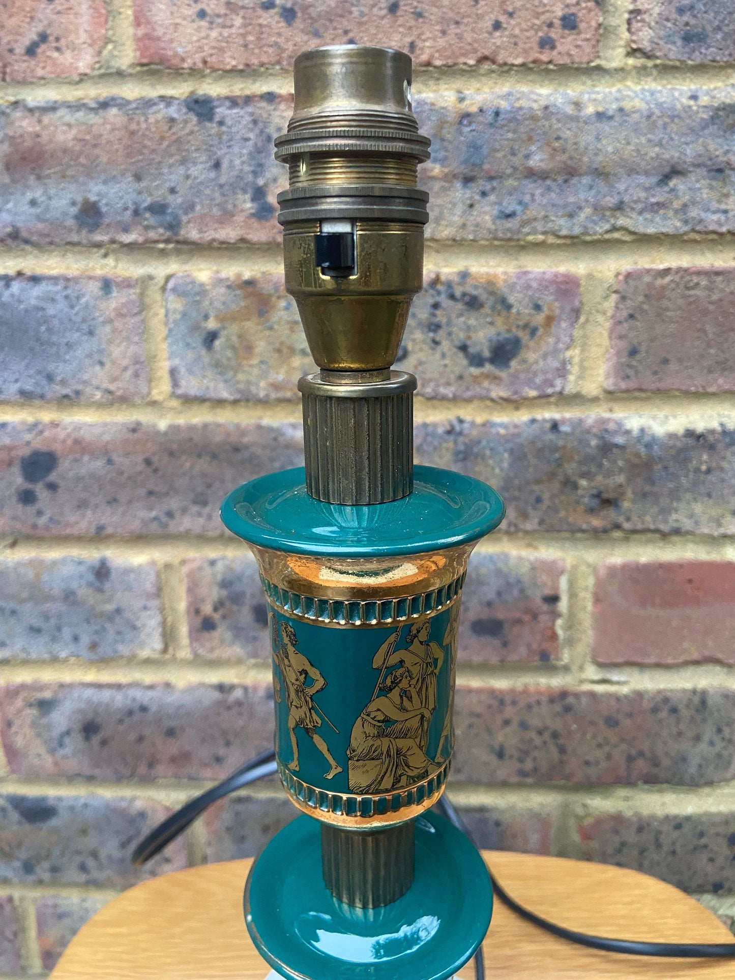 Vintage "Made in Italy" Green and Gold Ceramic Lamp, with gods and goddesses, on a Marble Base - working order