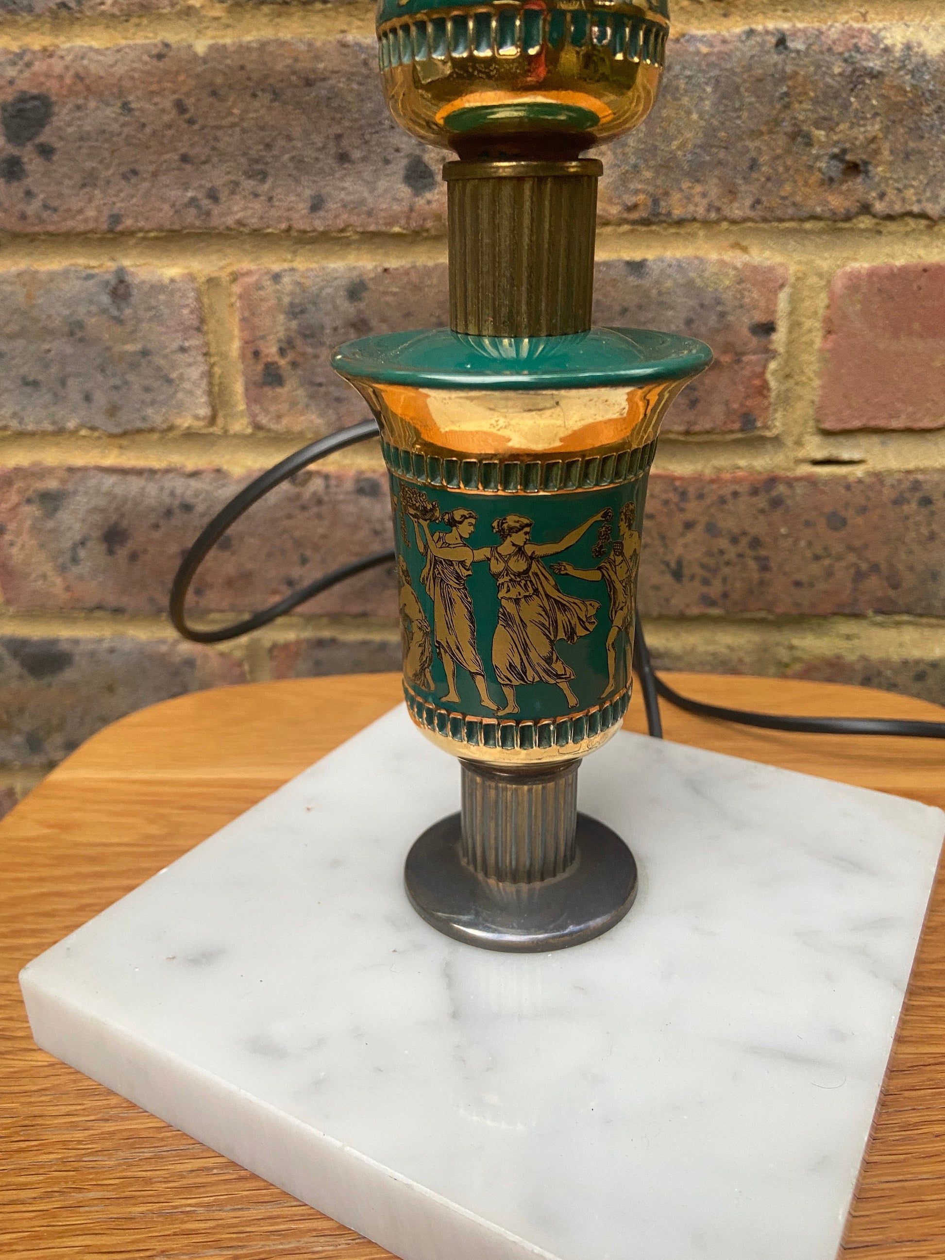 Vintage "Made in Italy" Green and Gold Ceramic Lamp, with gods and goddesses, on a Marble Base - working order