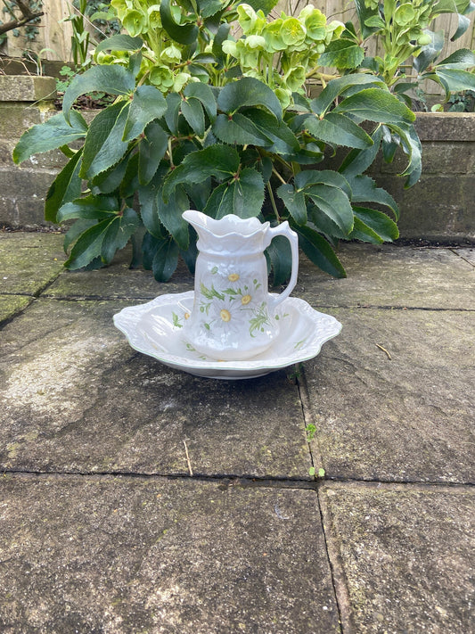 off white jug and basin with Daisys