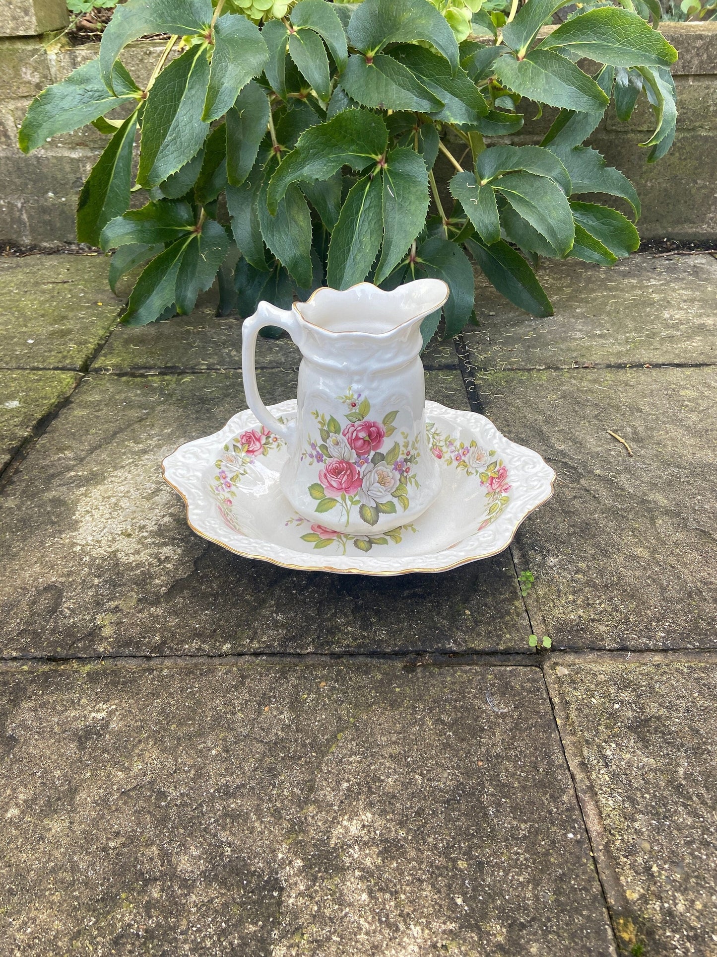 rose jug and basin, James Kent potteries