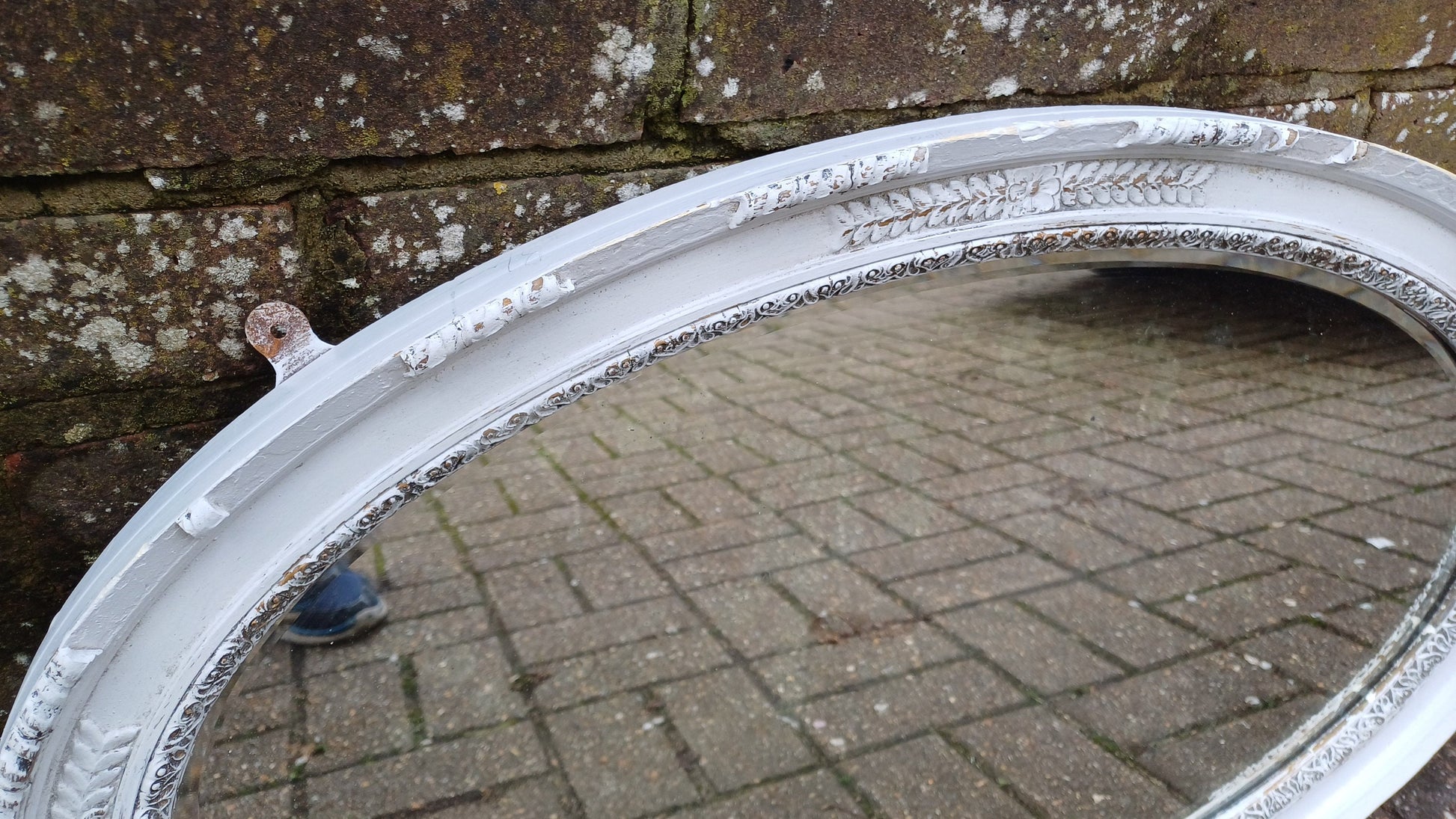 Large Oval Vintage Painted Wall Mirror Unique Bespoke in Farrow and Ball 'Blackened' ‘X-treem shabby chic!’