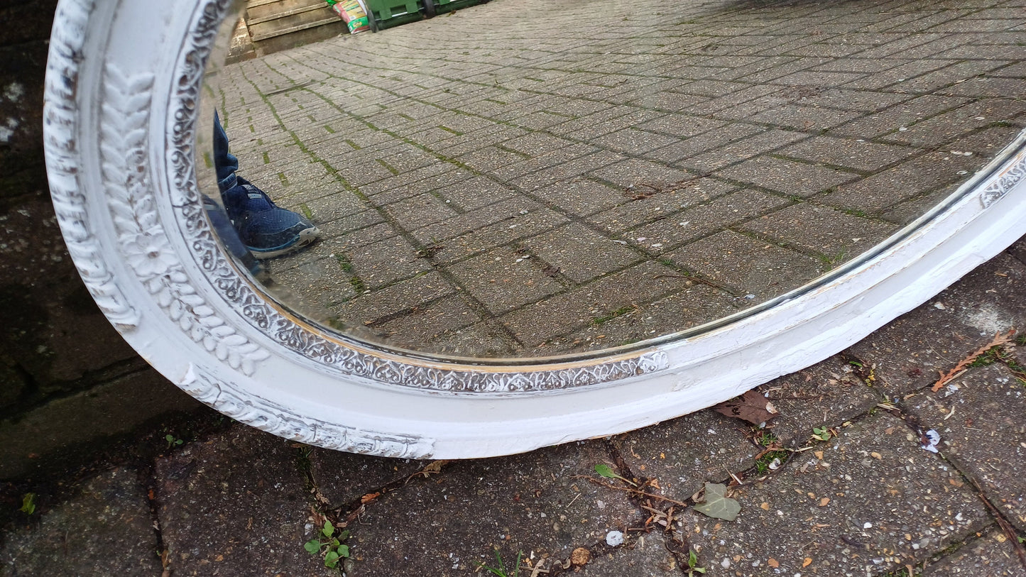 Large Oval Vintage Painted Wall Mirror Unique Bespoke in Farrow and Ball 'Blackened' ‘X-treem shabby chic!’