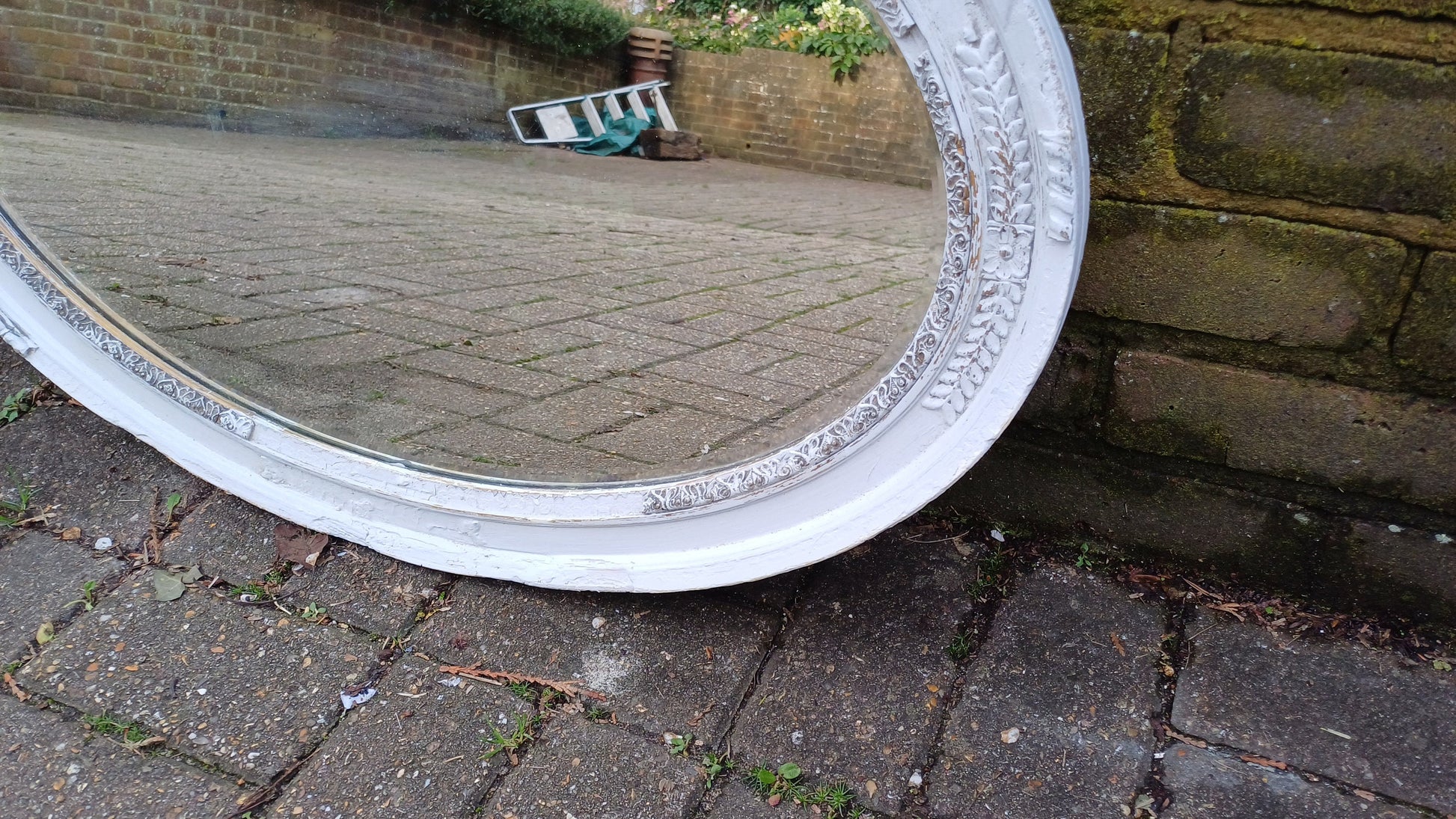 Large Oval Vintage Painted Wall Mirror Unique Bespoke in Farrow and Ball 'Blackened' ‘X-treem shabby chic!’