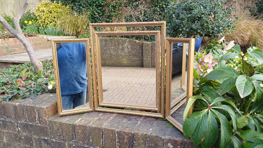 Vintage 70s Gold Gilt Triple Dressing Table Mirror Adjustable