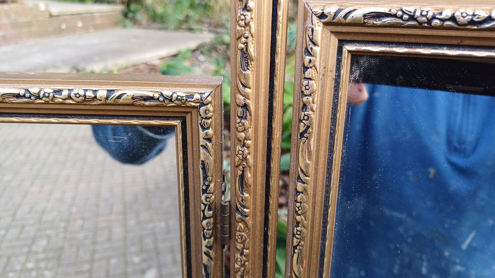 Vintage 70s Gold Gilt Triple Dressing Table Mirror Adjustable