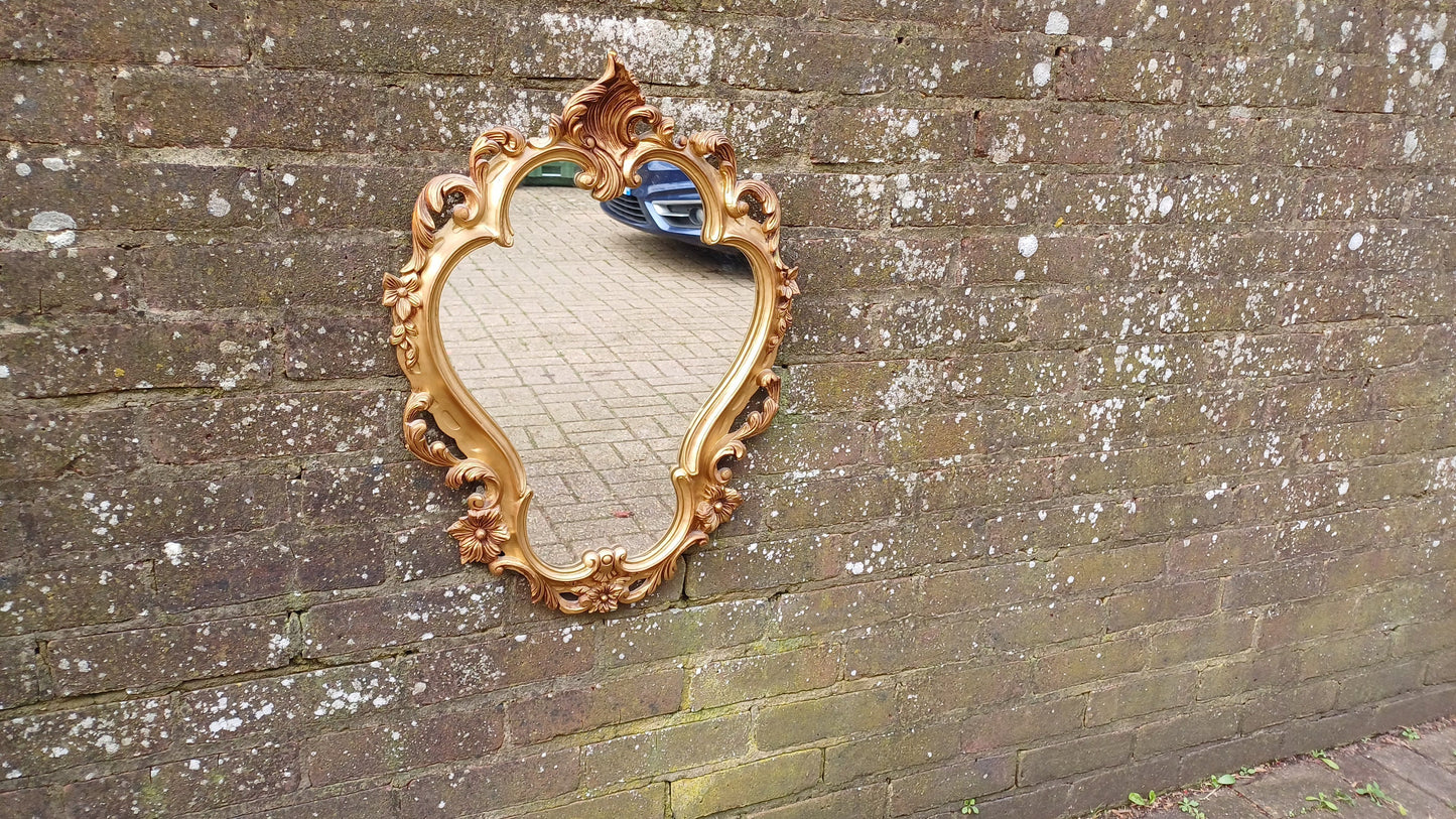 Large Super Gold 70s Vintage Ornate Gold Decorative Wall Mirror
