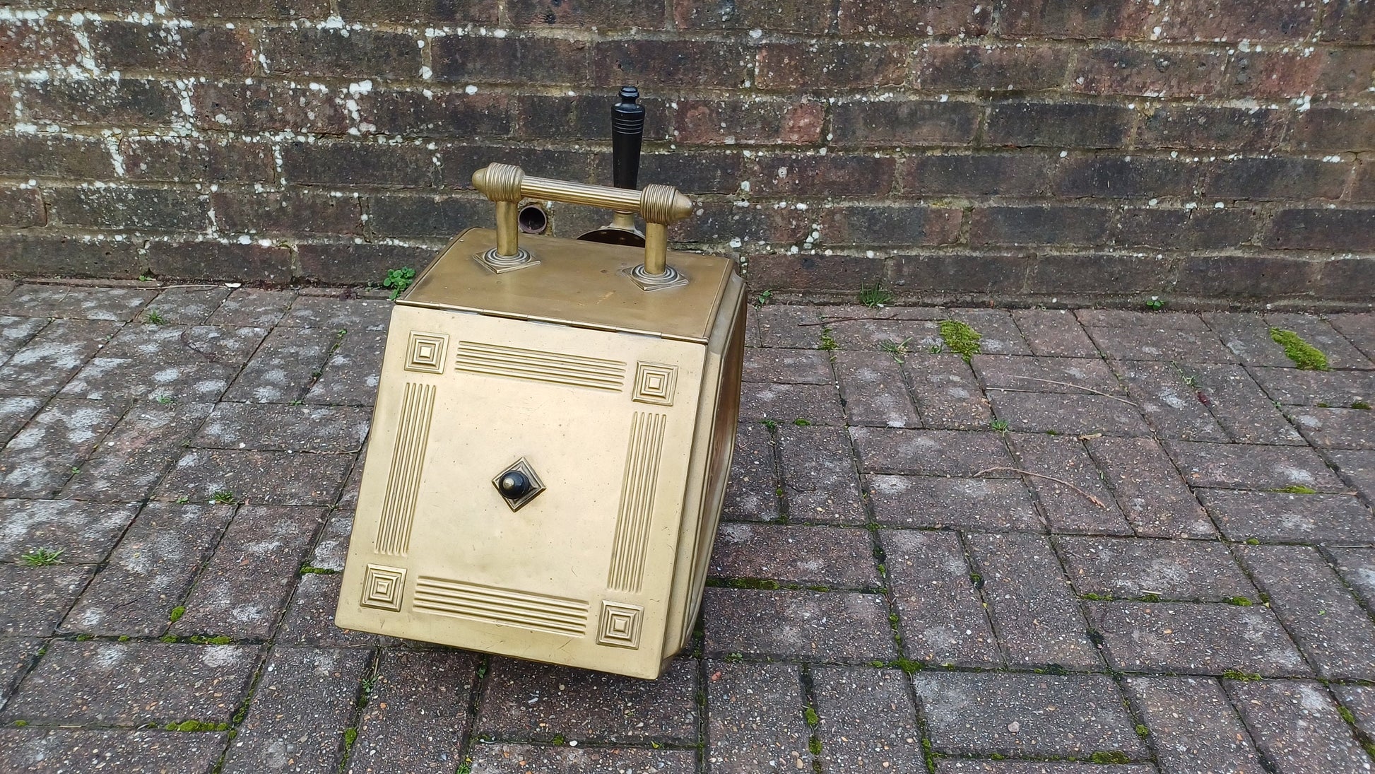 Superb and Complete Vintage Victorian Brass Coal Scuttle Bin With Brass Shovel