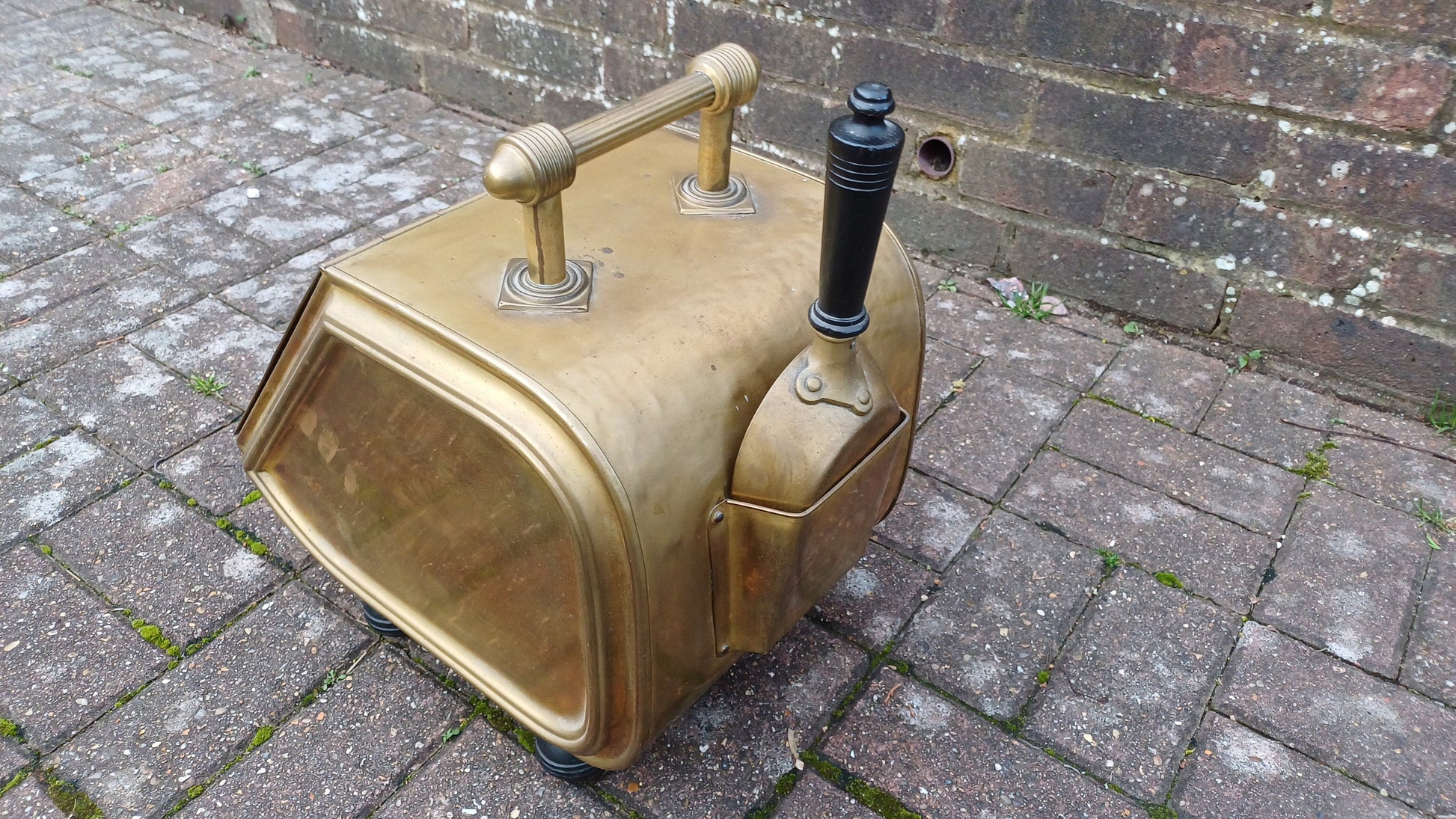 Superb and Complete Vintage Victorian Brass Coal Scuttle Bin With Brass Shovel