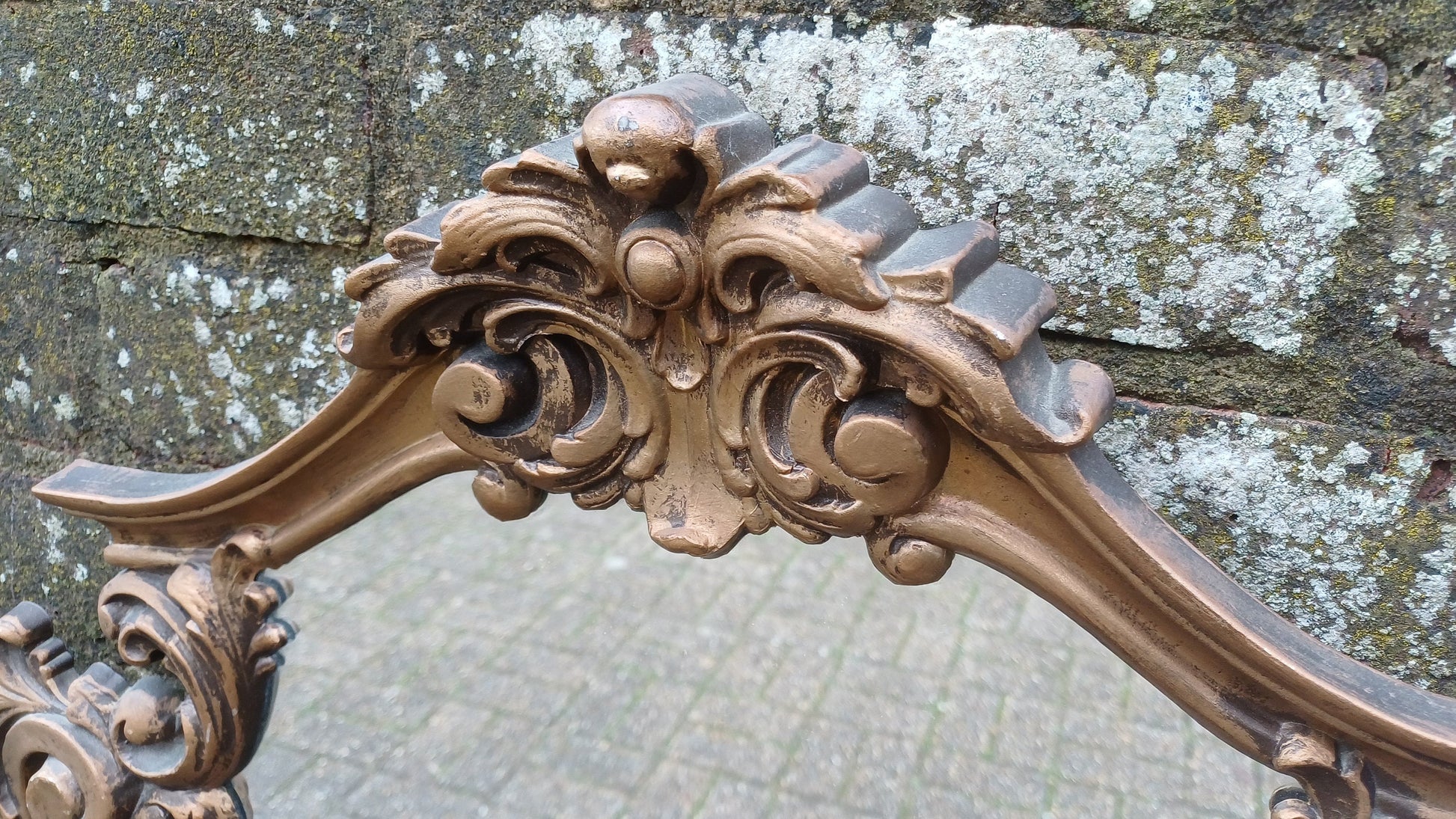 Stunning Gold 80s Vintage Ornate Gold Decorative Wall Mirror Cherub and Floral Decoration.