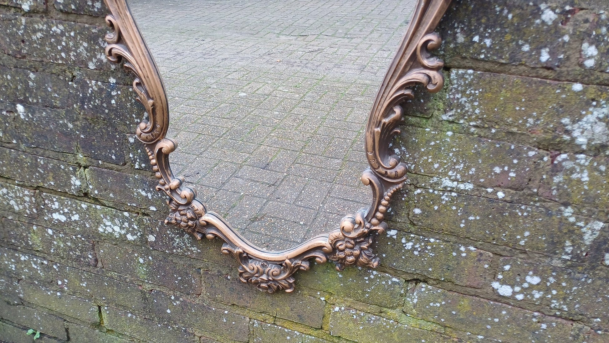 Stunning Gold 80s Vintage Ornate Gold Decorative Wall Mirror Cherub and Floral Decoration.