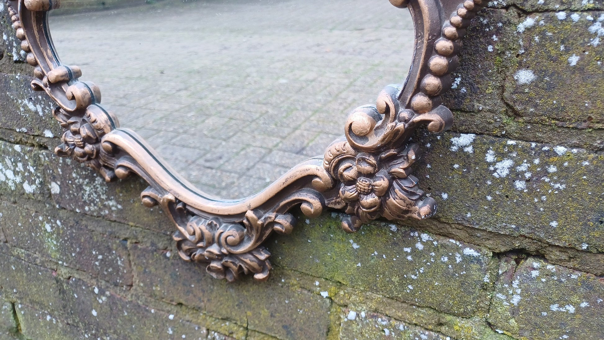 Stunning Gold 80s Vintage Ornate Gold Decorative Wall Mirror Cherub and Floral Decoration.