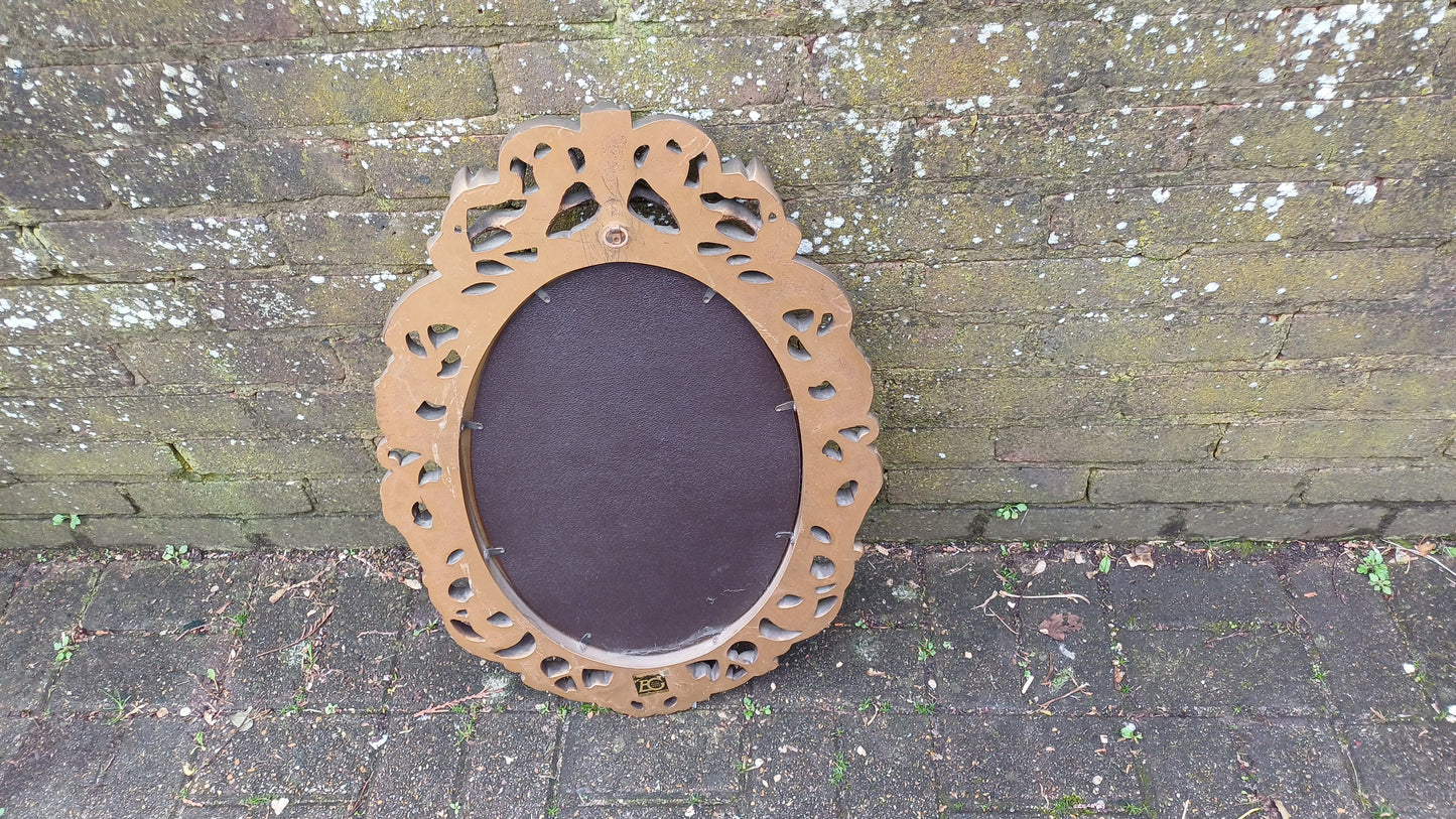 Stunning Gold 70s Vintage Ornate Gold Decorative Wall Mirror Cherub and Floral Decoration