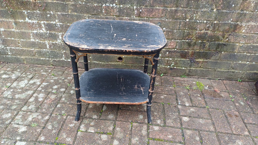 Characterful Painted Vintage Victorian Shabby Chic Oriental Style Occasional Side Coffee Table Black and Gold.