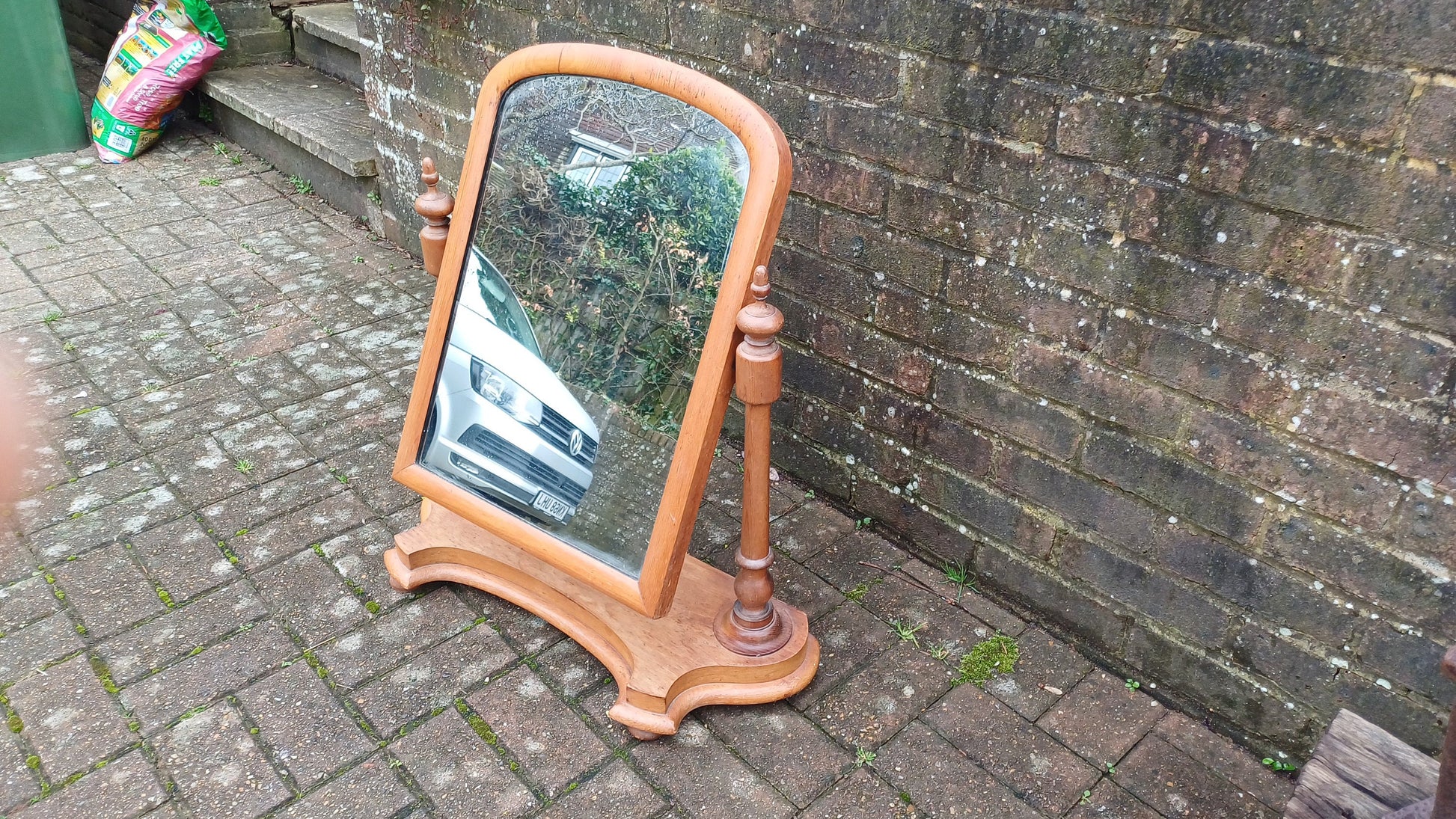 Large Imposing Victorian Vintage Dressing Table Pine Swing Mirror.