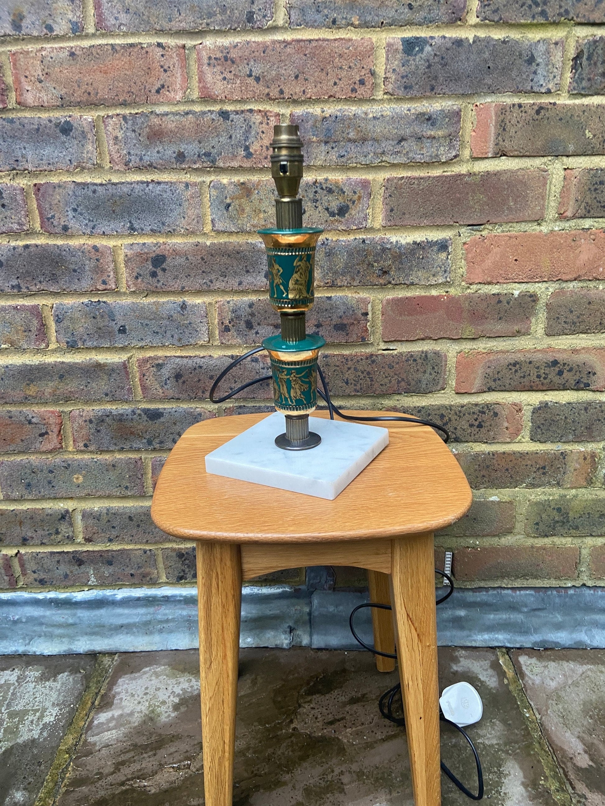Vintage "Made in Italy" Green and Gold Ceramic Lamp, with gods and goddesses, on a Marble Base - working order
