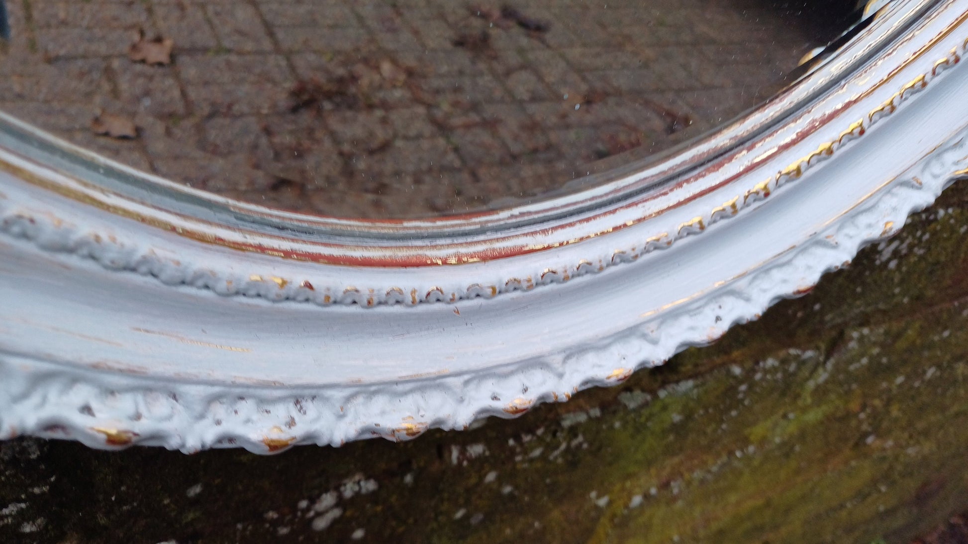 Large Stunning Unique Vintage Painted Oval Mirror in Farrow and Ball Borrowed Light Blue.
