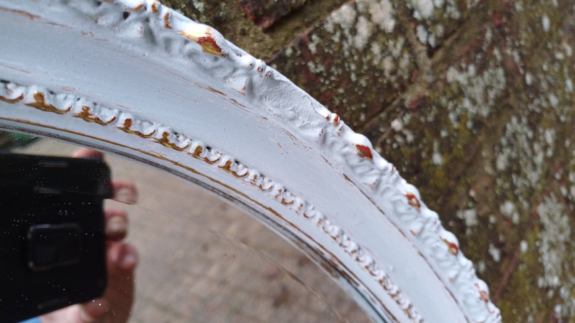 Large Stunning Unique Vintage Painted Oval Mirror in Farrow and Ball Borrowed Light Blue.