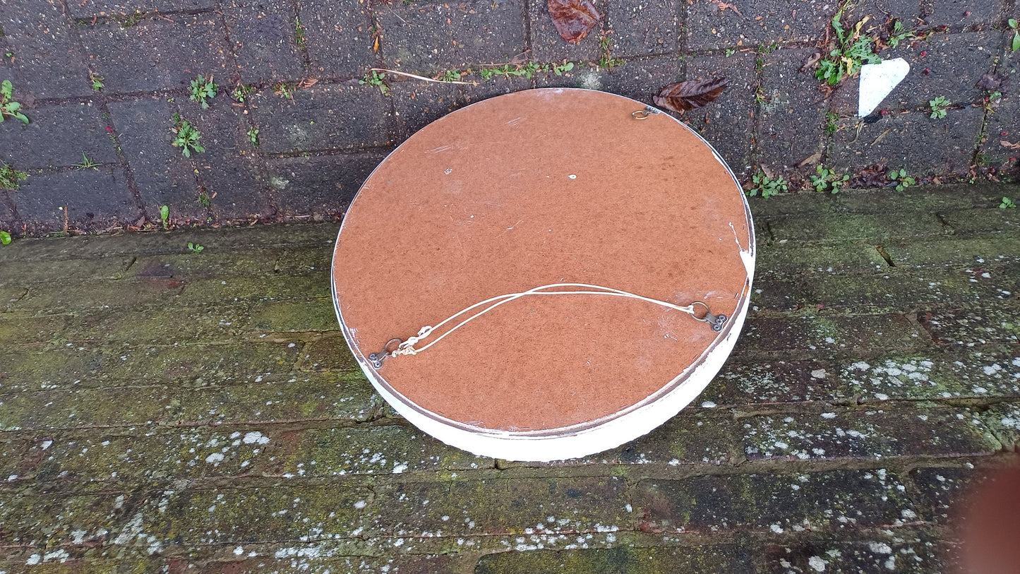 Large Stunning Unique Vintage Painted Oval Mirror in Farrow and Ball Borrowed Light Blue.