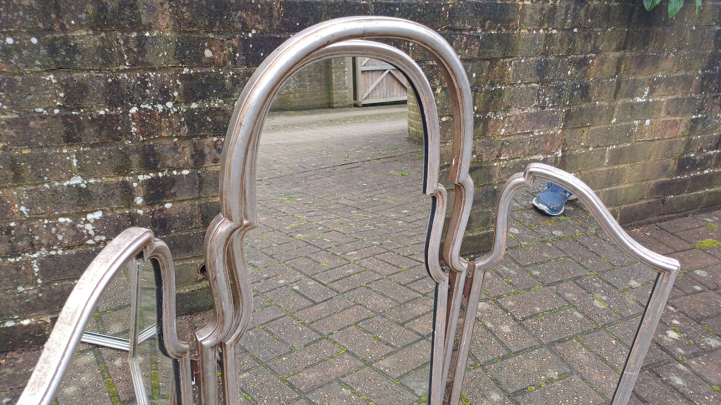 Huge Shaped Vintage Silver Triple Dressing Table Mirror Adjustable Swing Art Deco Nouveau