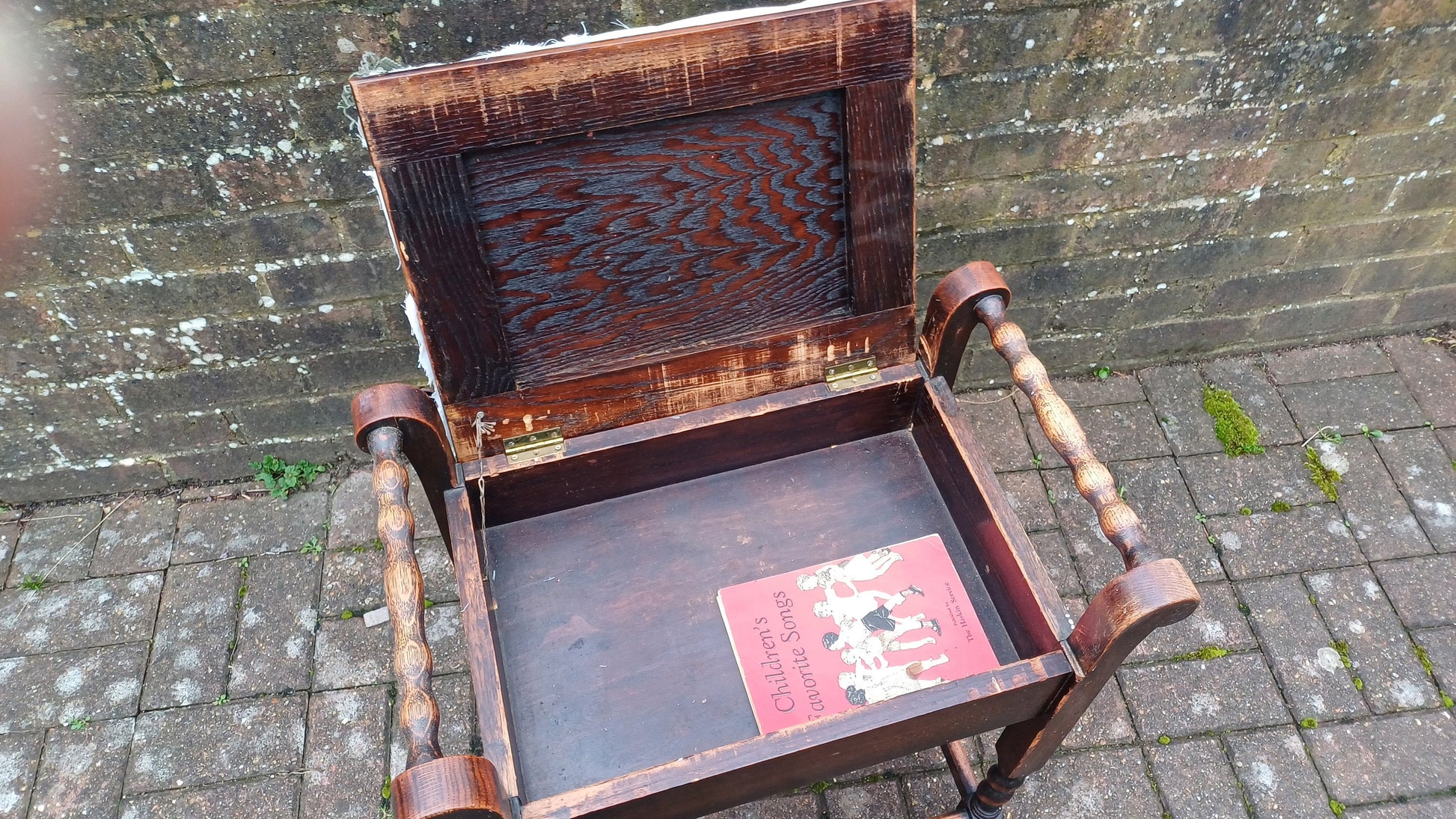Vintage Oak Barley Twist 20s Piano Stool with Compartment