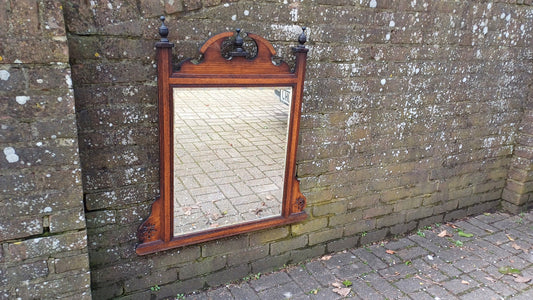 Superb Vintage Solid Oak Victorian Over Mantel or Wall Mirror. Bevelled Glass.