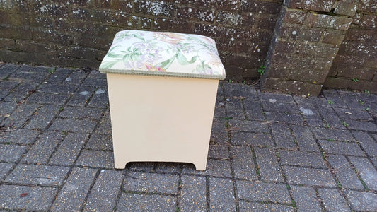 Beautifully Upcycled Restored Vintage Retro Wooden Linen Basket Cushioned Stool.