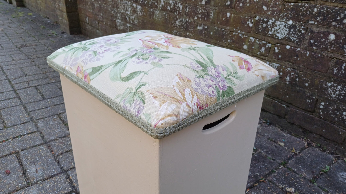 Beautifully Upcycled Restored Vintage Retro Wooden Linen Basket Cushioned Stool.