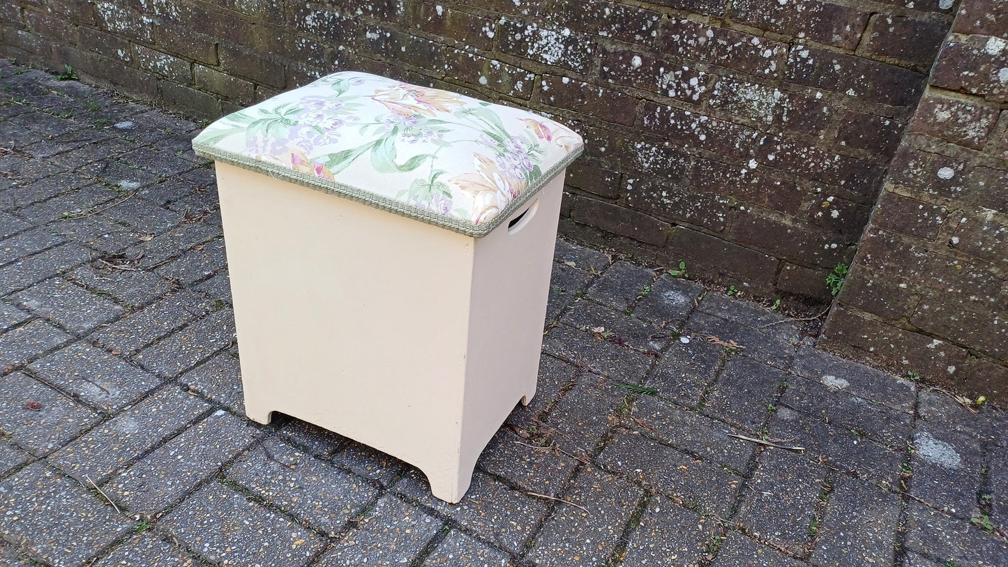 Beautifully Upcycled Restored Vintage Retro Wooden Linen Basket Cushioned Stool.