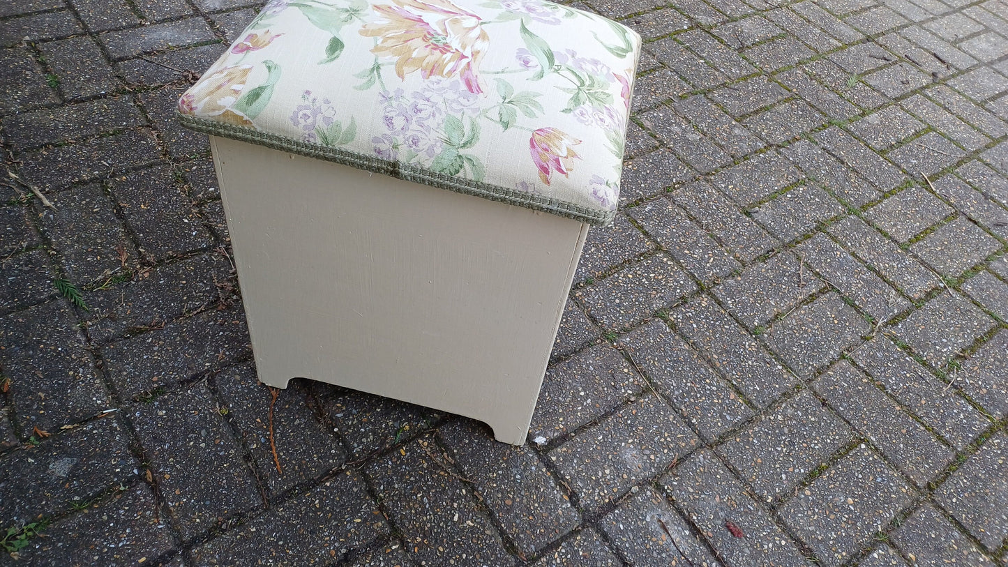 Beautifully Upcycled Restored Vintage Retro Wooden Linen Basket Cushioned Stool.