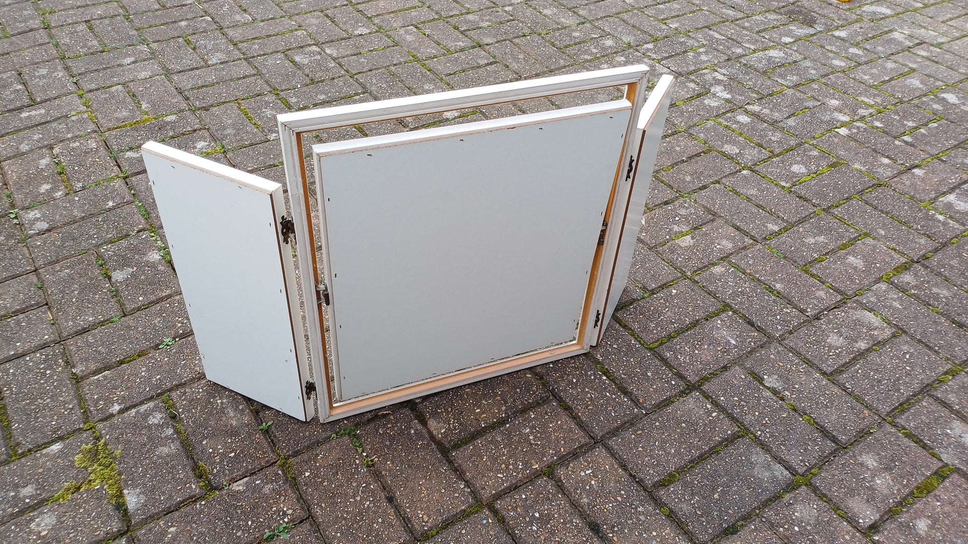 Vintage 70s Painted White Triple Dressing Table Mirror Adjustable Swing