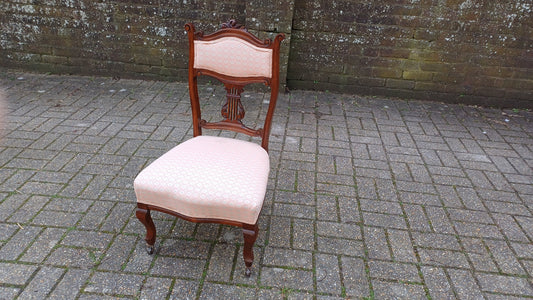 Beautiful Vintage Mahogany Victorian Upholstered Occasional Chair. Nursing Chair Pink Fabric.