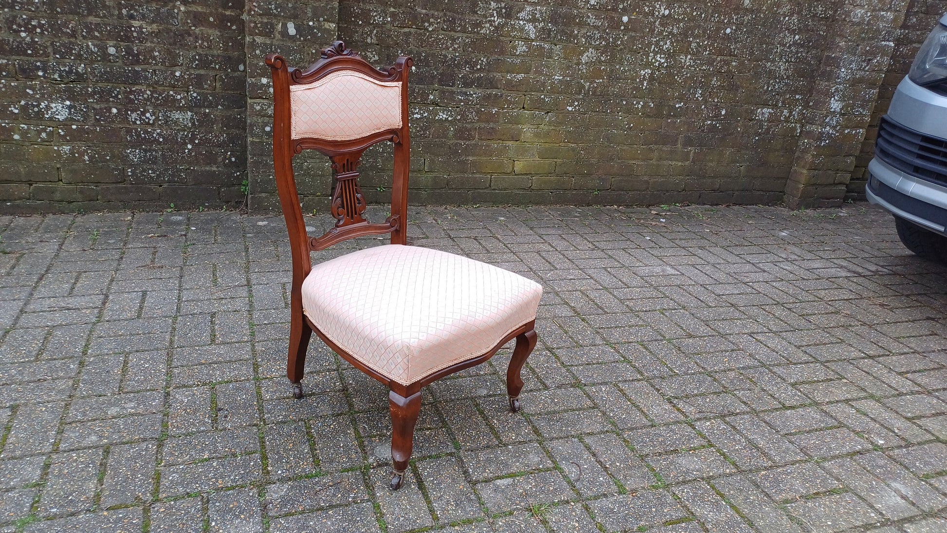 Beautiful Vintage Mahogany Victorian Upholstered Occasional Chair. Nursing Chair Pink Fabric.