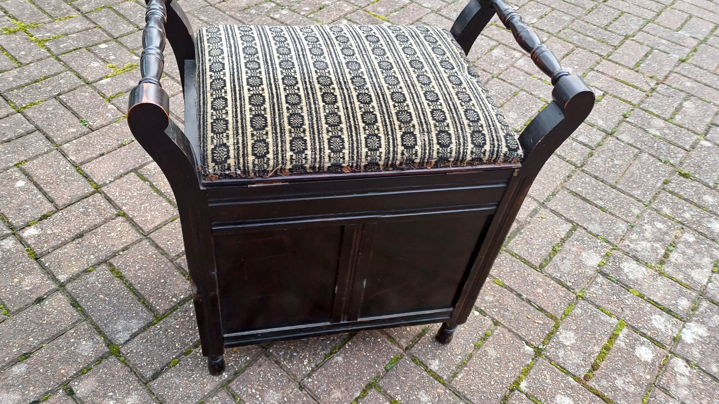Superb Quality Mahogany Vintage Edwardian Piano Stool Sheet Cupboard and Upper Compartment. Ebonised.
