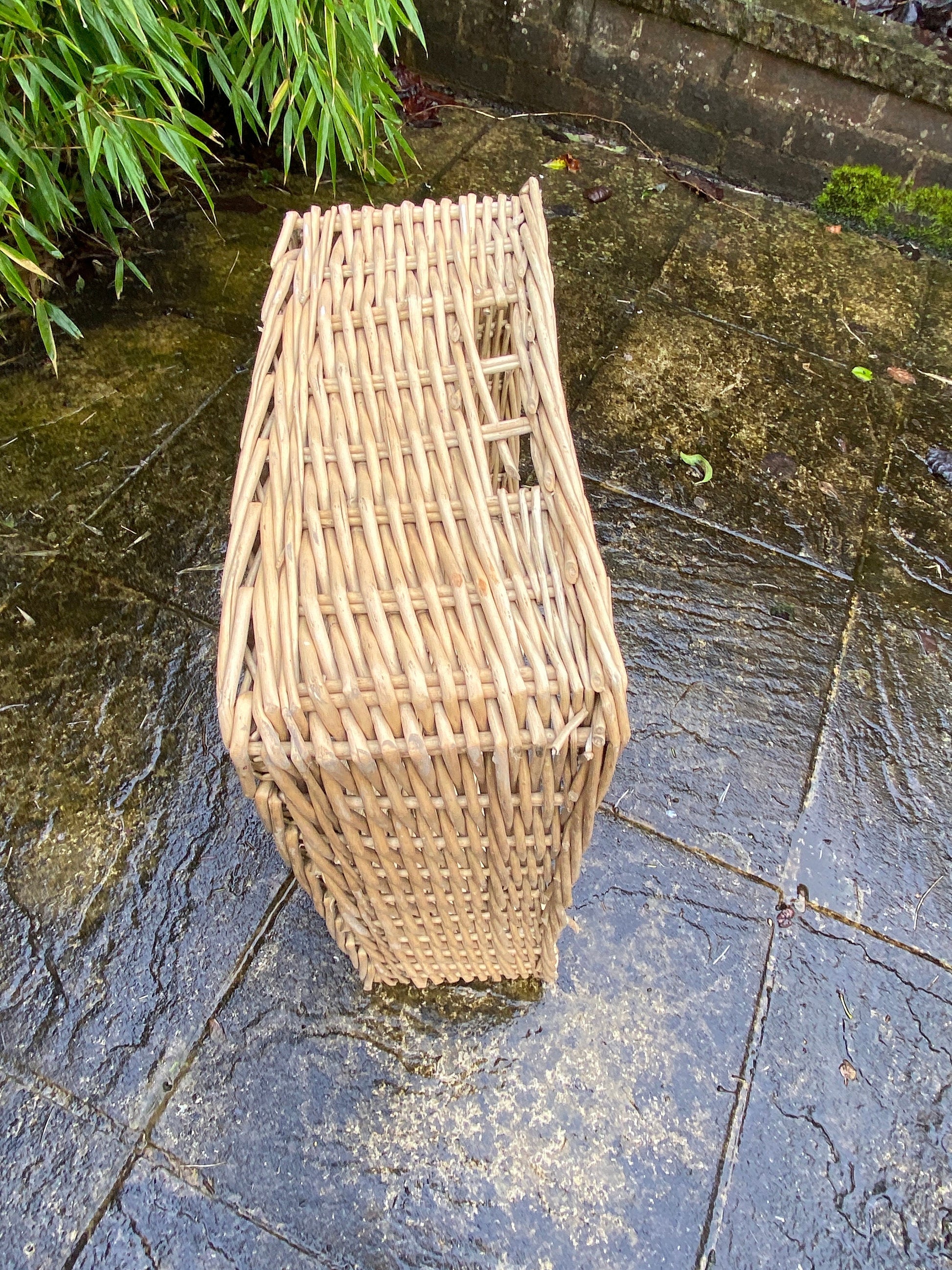Three vintage wicker cane storage baskets - multi purpose bathroom, under bed, kitchen, cupboard - good sizes - great condition