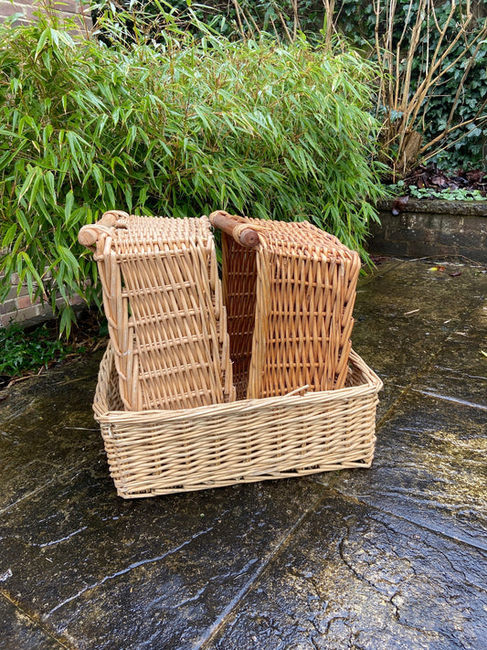 three wicker baskets, different sizes, storage