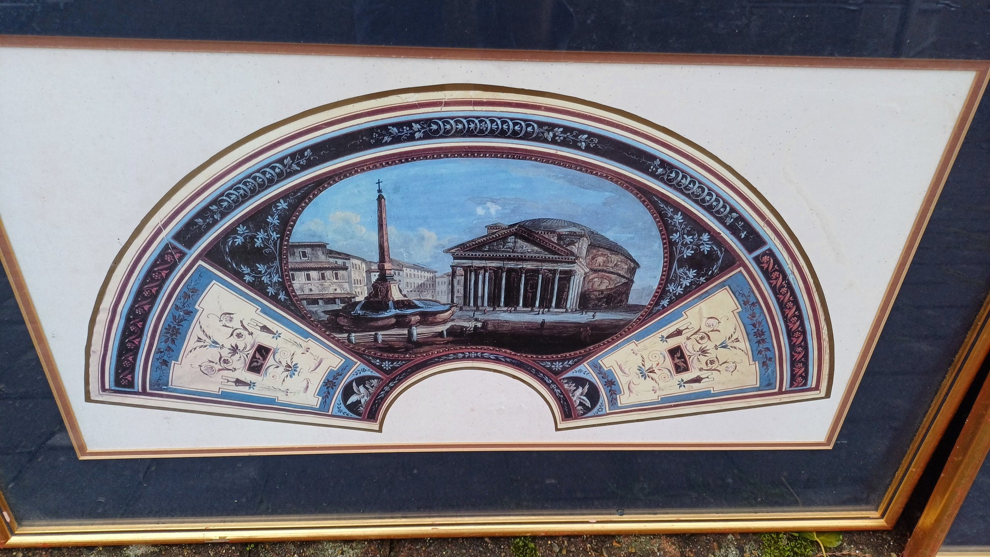 Three delightful vintage prints of Fan Project Leaf artworks of Ancient Roman Places - Tommaso Bigatti - beautifully professionally framed