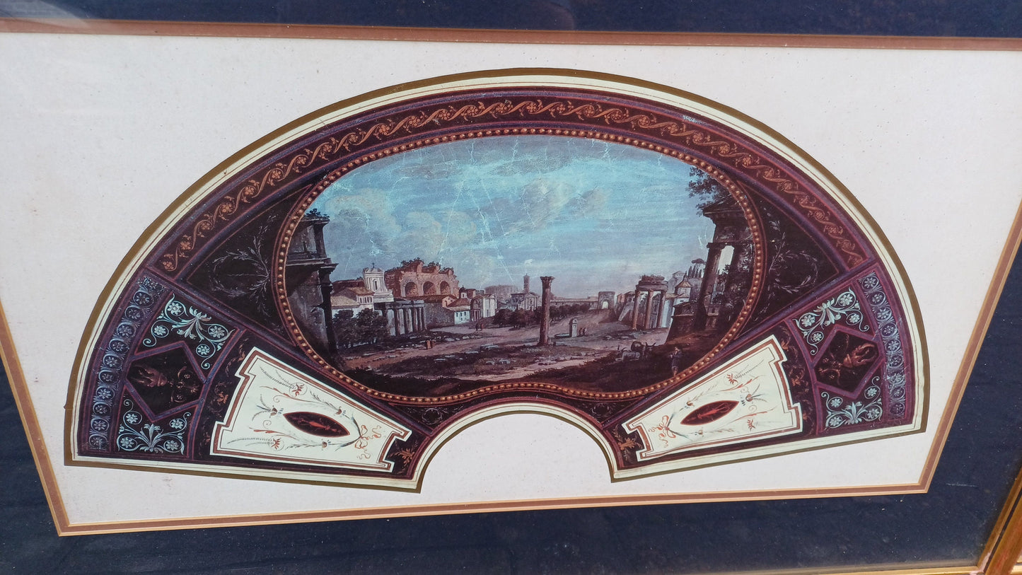 Three delightful vintage prints of Fan Project Leaf artworks of Ancient Roman Places - Tommaso Bigatti - beautifully professionally framed