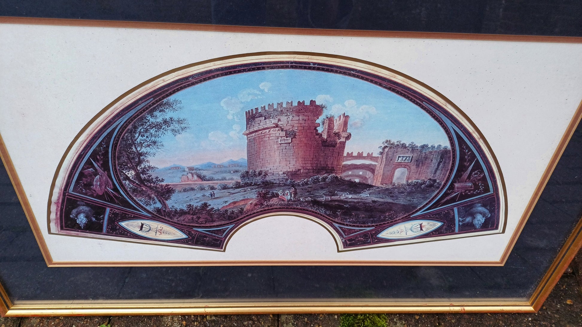 Three delightful vintage prints of Fan Project Leaf artworks of Ancient Roman Places - Tommaso Bigatti - beautifully professionally framed