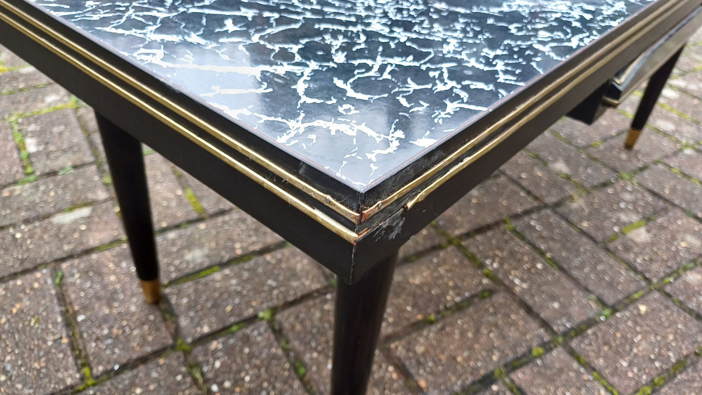 Superb Vintage Formica Coffee Table Formica Top Wooden Black and Brass Legs Unusual Built in Tray.