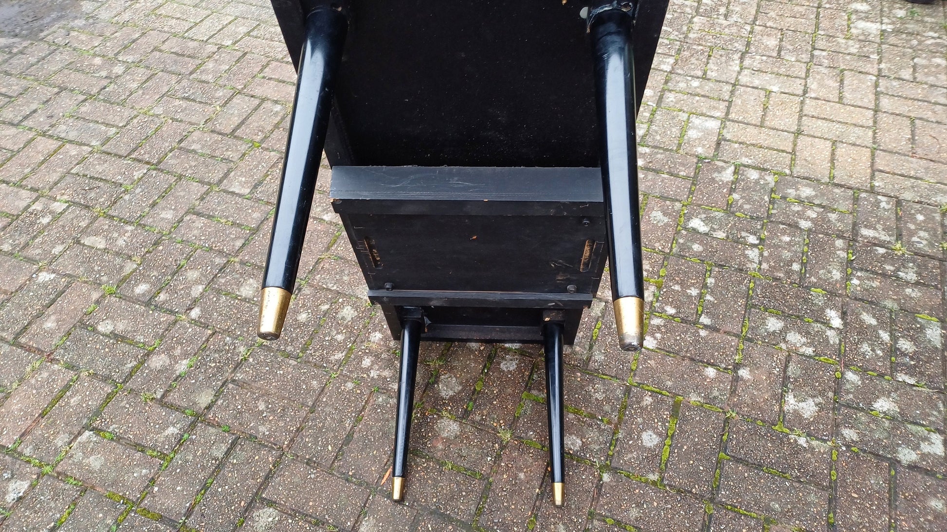 Superb Vintage Formica Coffee Table Formica Top Wooden Black and Brass Legs Unusual Built in Tray.