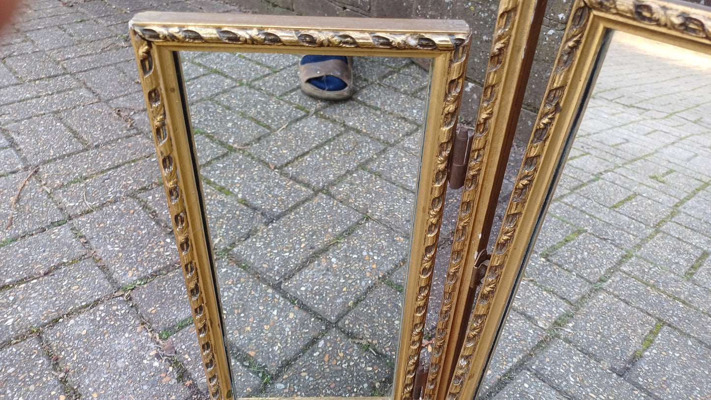 Vintage Gold Triple 60s Dressing Table Mirror Adjustable.